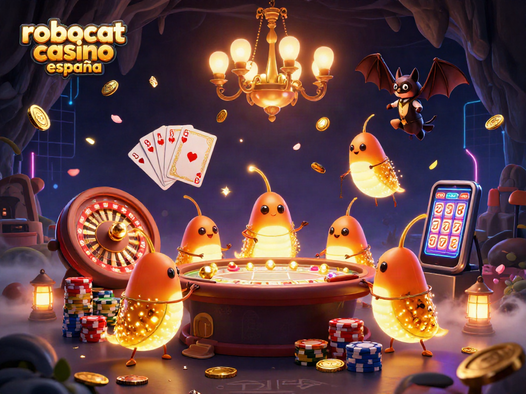 Experience the excitement of robocat casino españa with glowing worms lighting up a vibrant gaming scene.