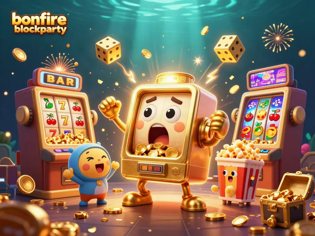 Celebrate the bonfireblockparty with thrilling jackpots from a bustling casino scene.